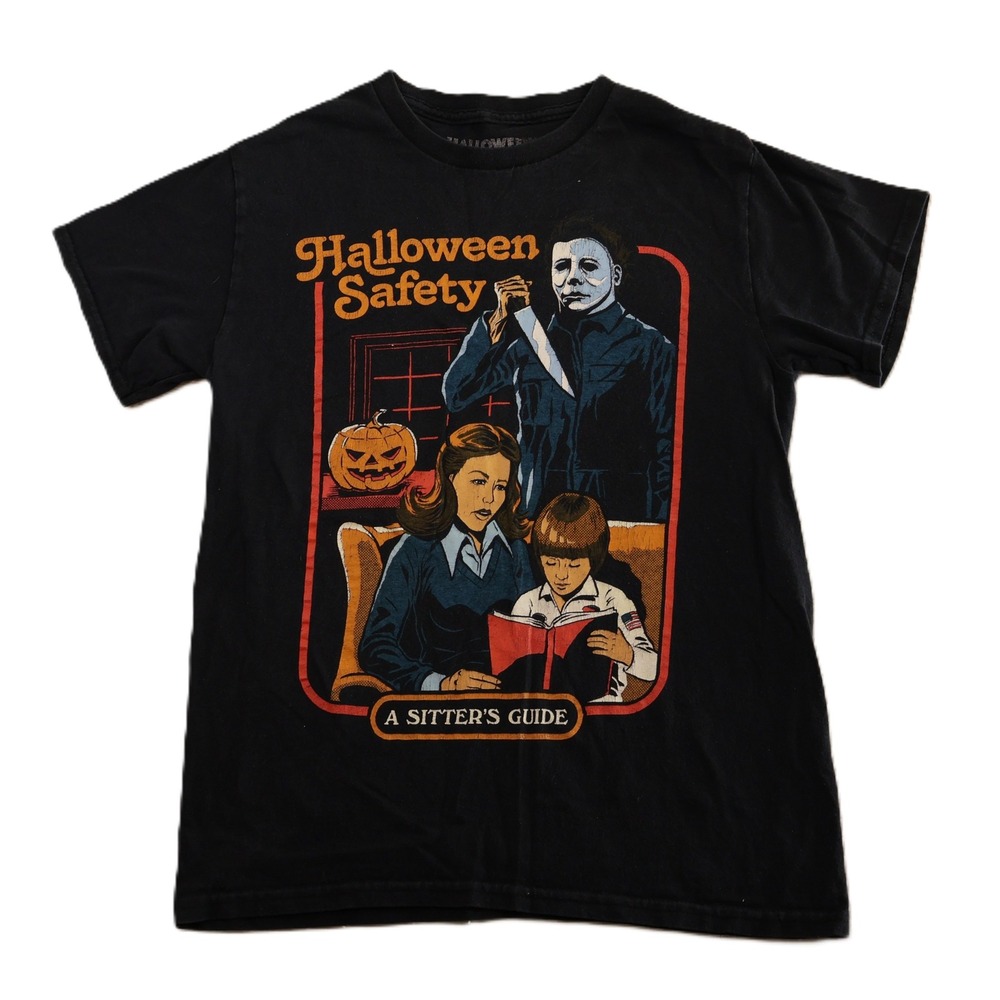 Creepy Co Mens S T-Shirt Black Halloween Michael Myers Safety Sitters Guide